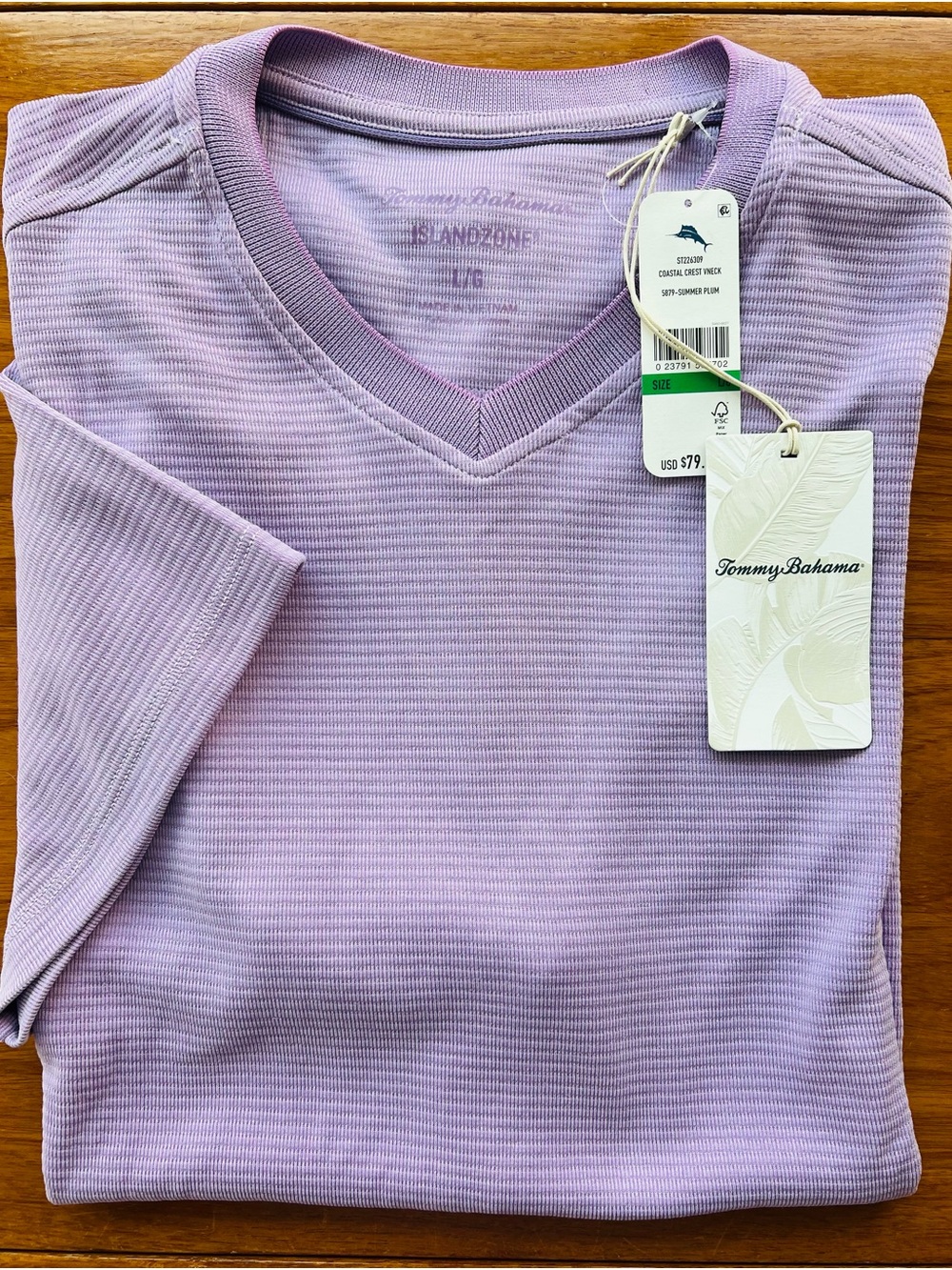 Tommy Bahama Men’s Tee Shirt Coastal Crest V Neck SZ L Summer Plum NWT $79.50